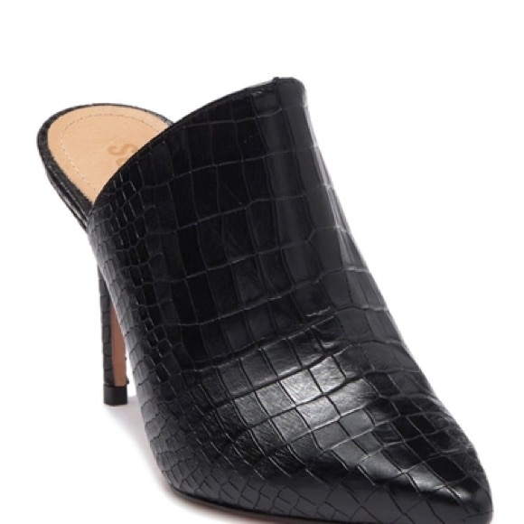 SCHUTZ Shoes - Schutz Bardot Croc Embossed Leather Stiletto Mules